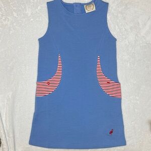 NWOT The Beaufort Bonnet Co. Blue Sleeveless Dress with Red Striped Pockets 6